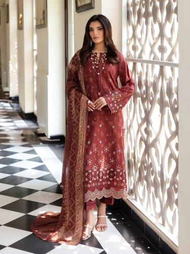 Crimson Bloom Unstitched Embroidered Ensemble